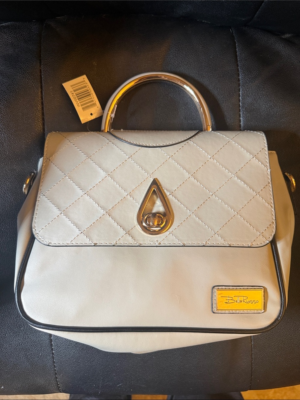 Belle Russo Quilted Top-Handle Satchel in Light Gray